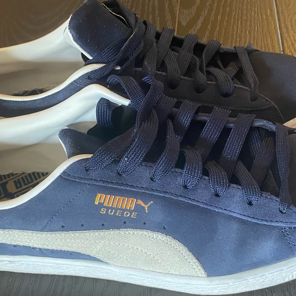 Puma Dark Blue suede Sneakers with White Trim